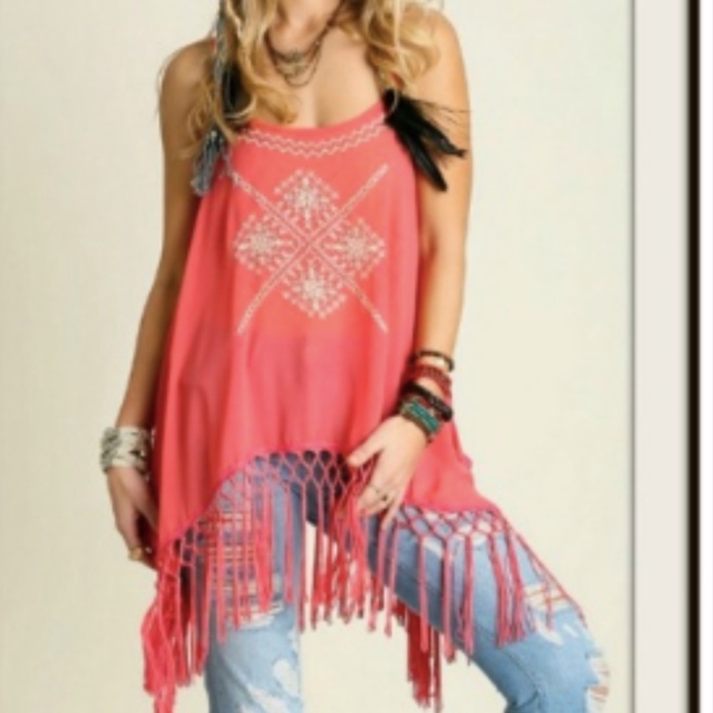 🌷🌟Coral Umgee Boho Macrame Fringe Tank!🌟🌷